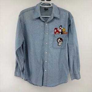 Vintage‎ 1997 Warner Bros Studio Store Looney Tunes Denim Shirt Mens Small Taz